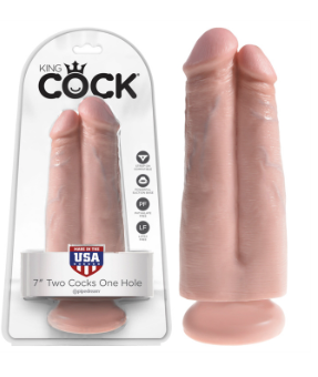 King Cock 7" Two Cocks One Hole - Flesh