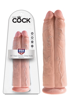 King Cock 11" Two Cocks One Hole - Flesh