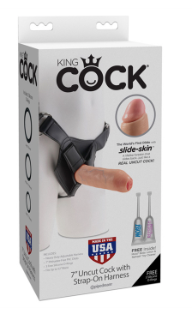KC 7" King Cock Uncut With Strap-on Harness - Fle